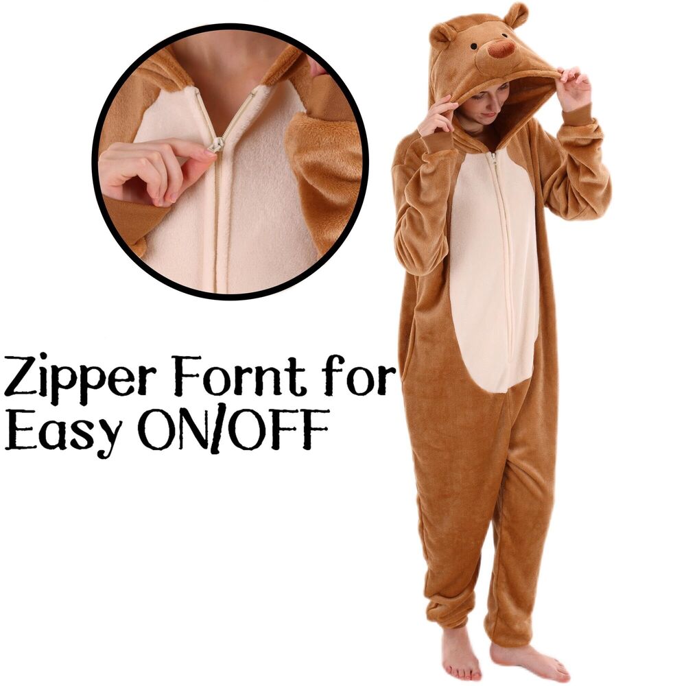 5893 Snug Fit Unisex Adult Onesie Pajamas, Flannel Teddy Bear Cosplay - Picture 4 of 8